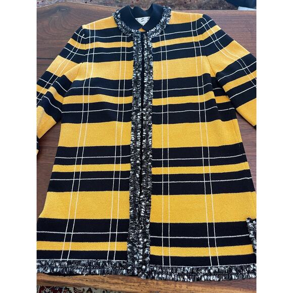 J.S.S Womans Knit Wear Jacket Sz S Yellow and black with fringe trim wool blend - Picture 9 of 13